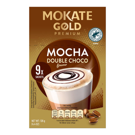 Mokate Gold Premium Mocha Double Choco coffee package on a white background