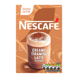 A box of Nescafe 7 Creamy Tiramisu Latte Flavour dessert edition, featuring a brown and orange design with a cup of coffee illustration.