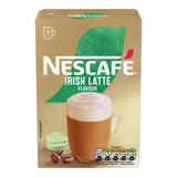 Nescafe Irish Latte flavor coffee packaging on a beige background