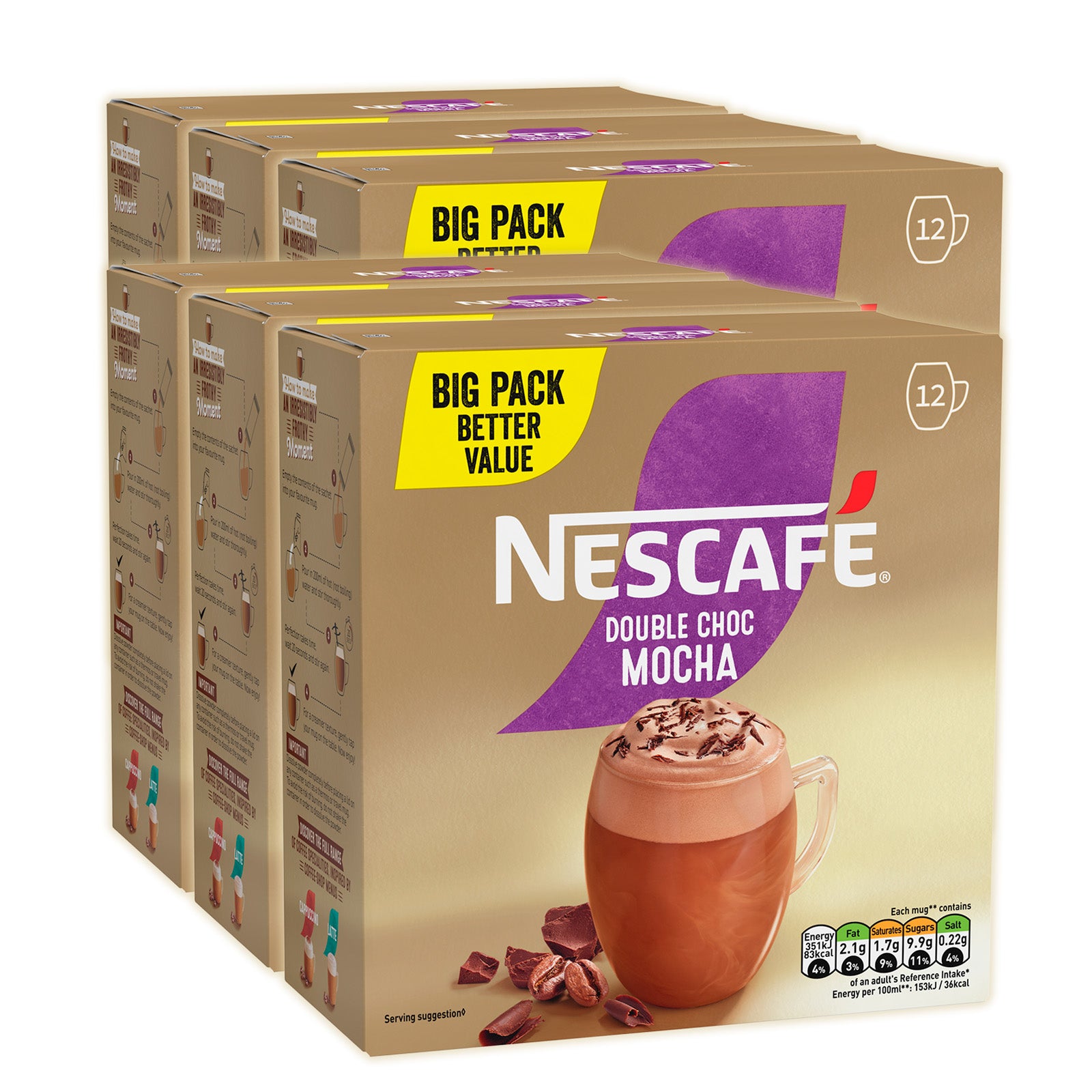 Nescafe Double Chocolate Mocha Instant Coffee Sachets 6x12 Drinks