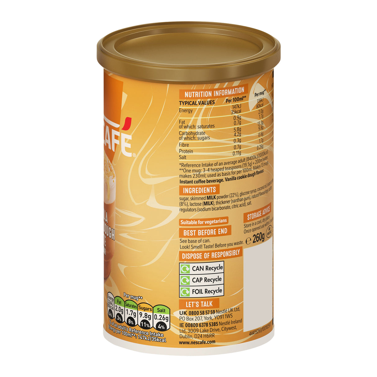 Nescafe Vanilla Cookie Dough Latte Coffee 5x260g Tubs