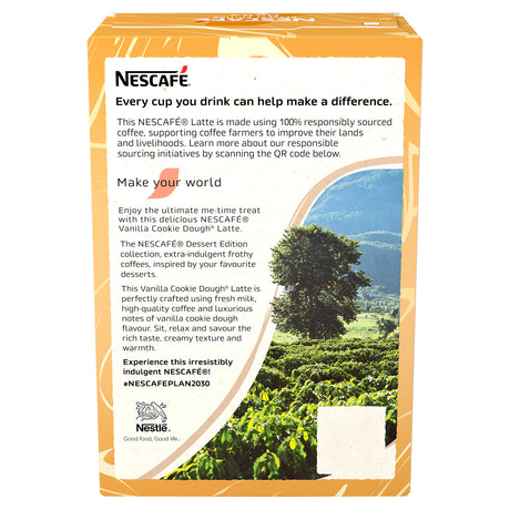 Nescafe Vanilla Cookie Dough Latte packaging with coffee plantation image