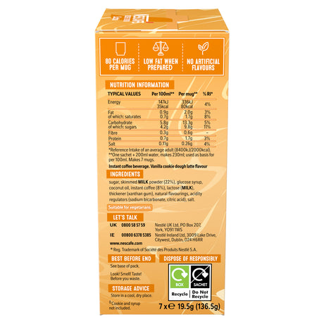 Nutrition information and ingredients list on a white background