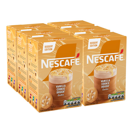 Multiple boxes of Nescafe Vanilla Cookie Dough flavored coffee on a white background