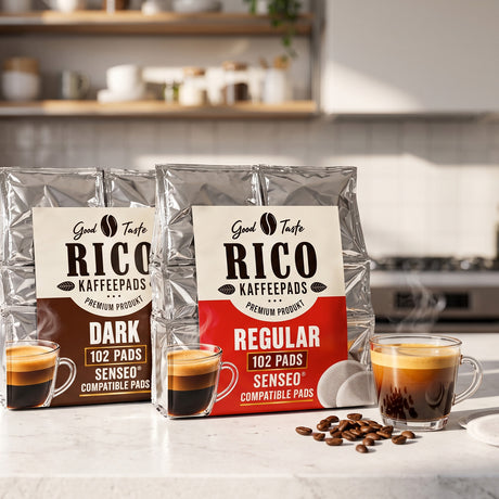 Rico Senseo Compatible Pads regular and Dark in an kitchen