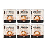 Six Stormbrew Flat White instant coffee bean cans arranged in a 2x3 grid on a plain white background.