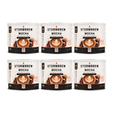 Six cans of Stormbrew Mocha coffee arranged in two rows of three on a plain white background.