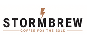 The logo for Stormbrew, featuring the brand name in bold black letters with a small orange lightning bolt above the 'S'.