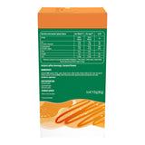 Instant coffee beverage packaging with nutritional information on a white background