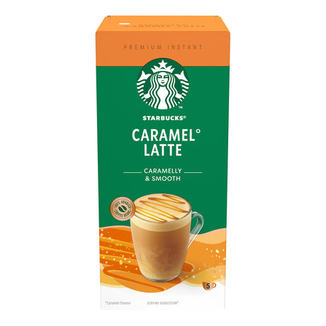 Starbucks Caramel Latte instant coffee packaging on a white background