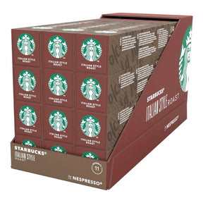 Display box of Starbucks Italian Style Roast Nespresso coffee capsules