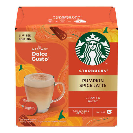 Starbucks Pumpkin Spice Latte Nescafe Dolce Gusto box on a white background