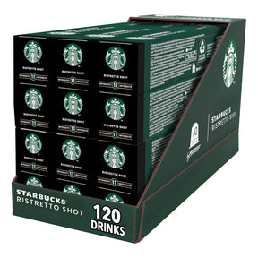 Starbucks Ristretto Shot packaging with multiple boxes stacked on a white background