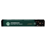 Box of Starbucks Ristretto Shot Nespresso capsules on a white background