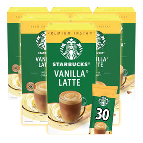 Starbucks Vanilla Latte instant coffee packaging on a white background