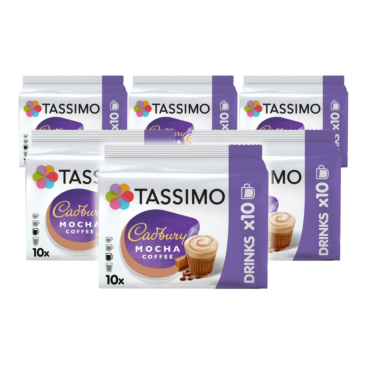Tassimo Cadbury Mocha Coffee packages on a white background