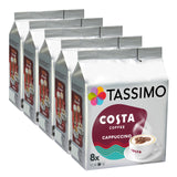 Tassimo Costa Coffee Cappuccino packs on a white background