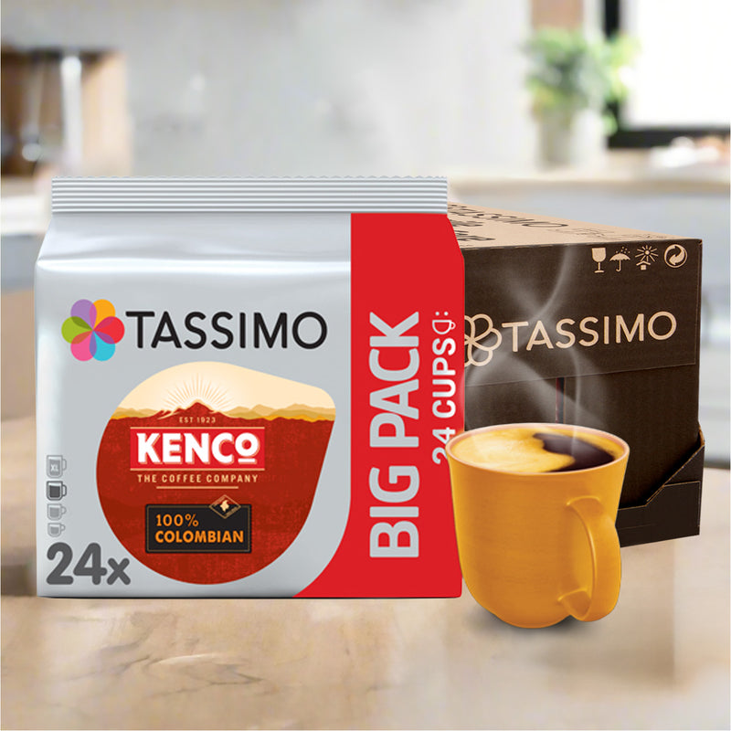 Tassimo Kenco coffee packs on a kitchen counter
