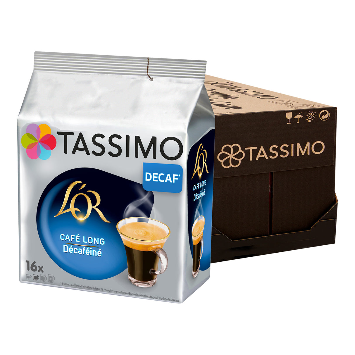 Tassimo coffee pod packaging with L'Or logo on a white background