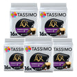 Five packs of Tassimo LOR Espresso Intense coffee pods on a white background