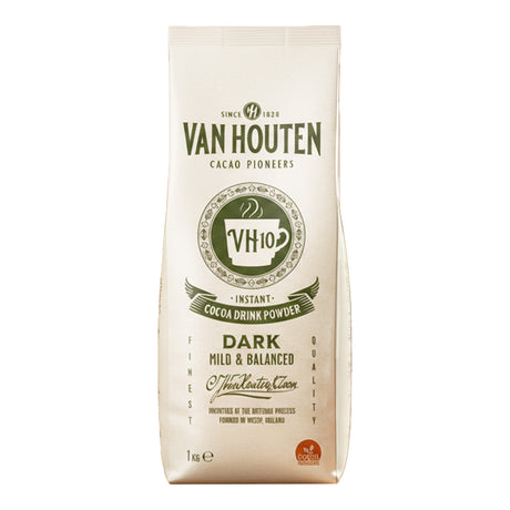 Van Houten instant cocoa drink powder package on a white background