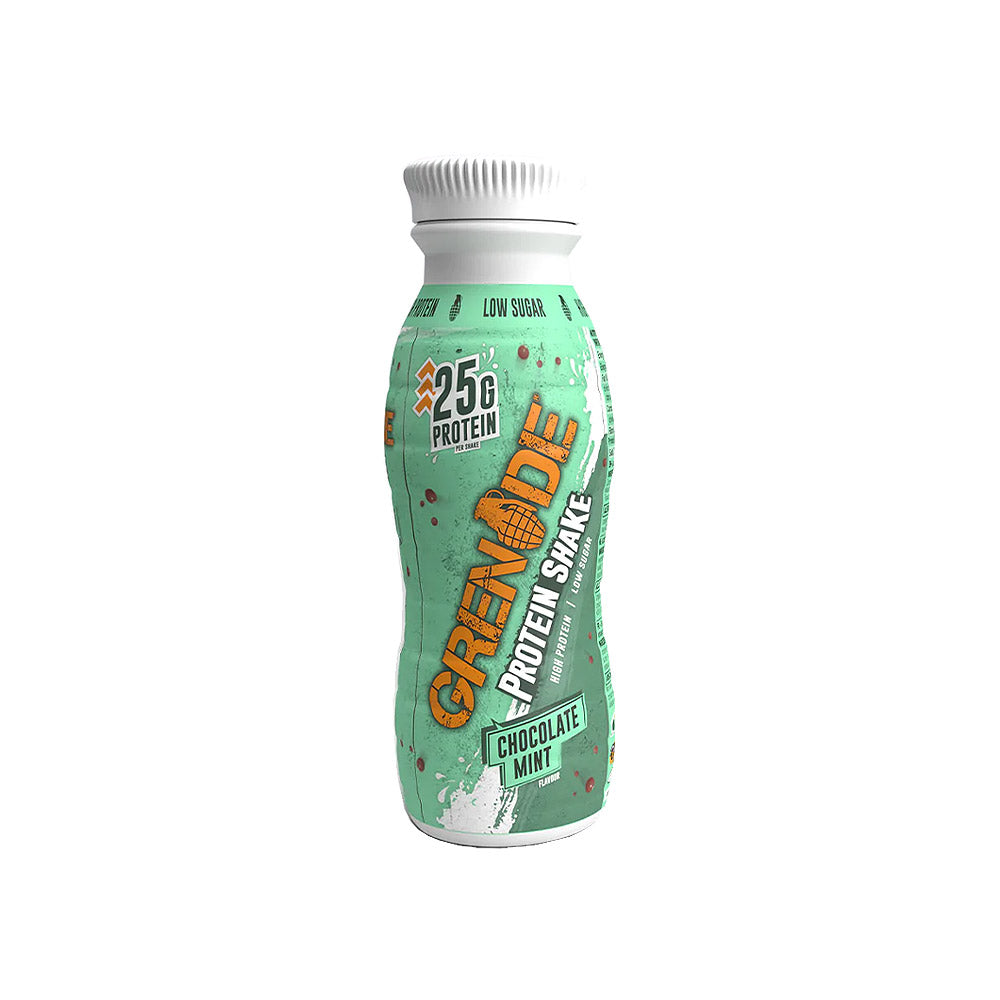 A Bottle of Grenade Chocolate mint protein shake
