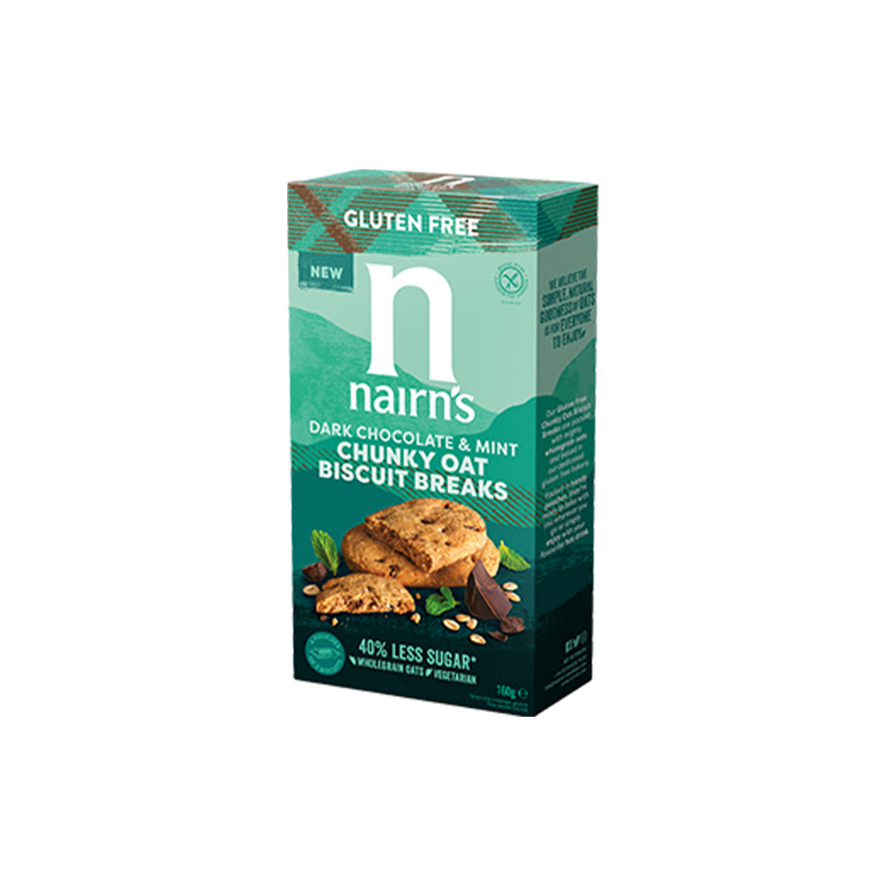Nairn's Gluten Free Dark Chocolate & Mint Chunky Oat Biscuit Breaks Case of 6x160g