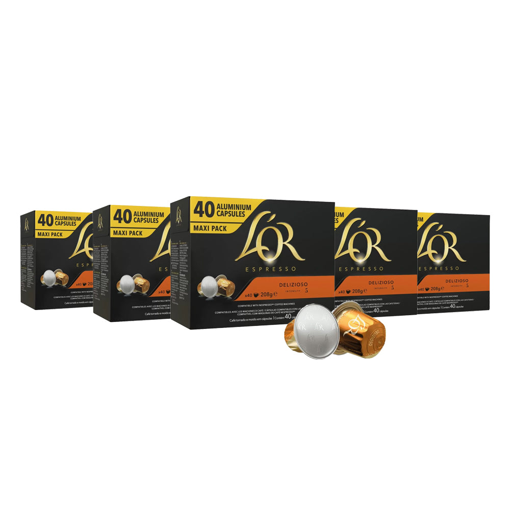 L'OR Espresso Delizioso Coffee Capsules Nespresso Compatible 5x40