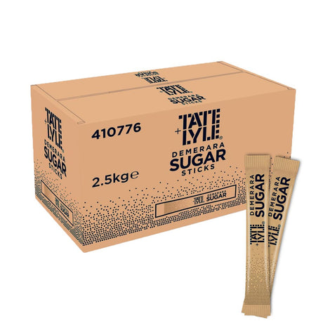 Tate and Lyle Demerara Sugar Sticks box with 2 sticks